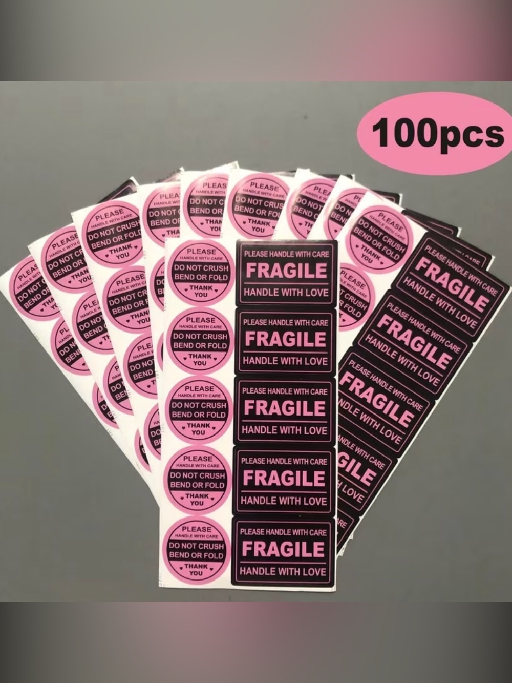90pcs Fragile Handle With Love Pink Shipping Labels